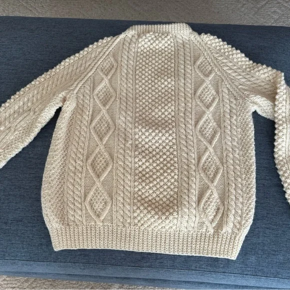 Irish Aran Handknit Wool Ivory Sweater for Men - Picture 4 of 11